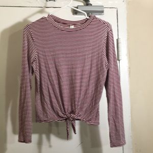 Tie-front, striped, long sleeve tee